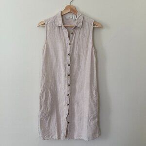 Sleeveless Button-Down Linen Dress - Cream